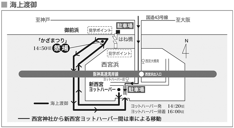 海上渡御ルート 新西宮ヨットハーバー〜御前浜沖